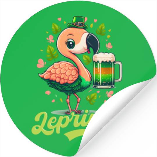 Irish Flamingo St Patricks Lepringo Stickers