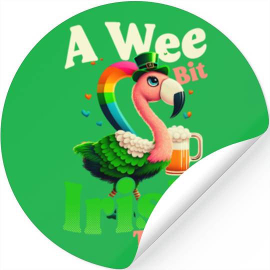Irish Flamingo St Patricks A Wee Bit Irish Stickers