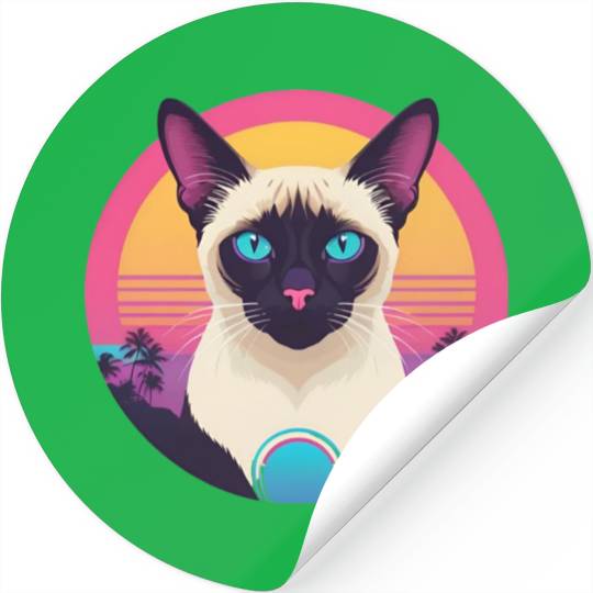 Synthwave Siamese Cat Stickers