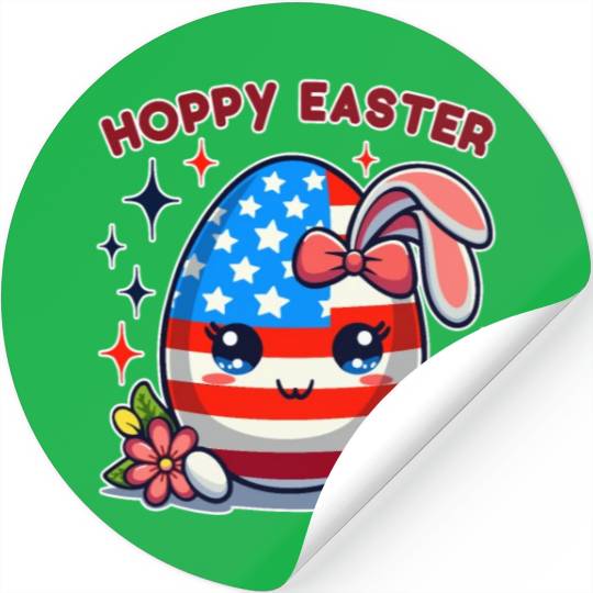 Hoppy Easter - American Flag Easter Egg Bunny Ears Stickers