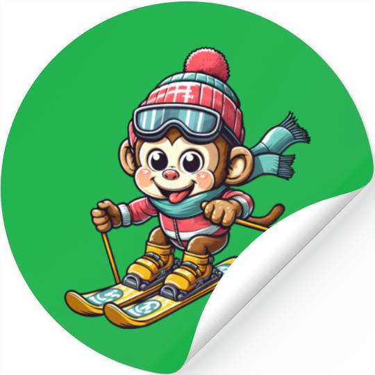 Monkey Chimpanzee Skier Winter Vacation Design Stickers