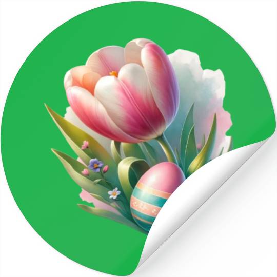 Spring Colorful Tulip With Easter Egg Stickers