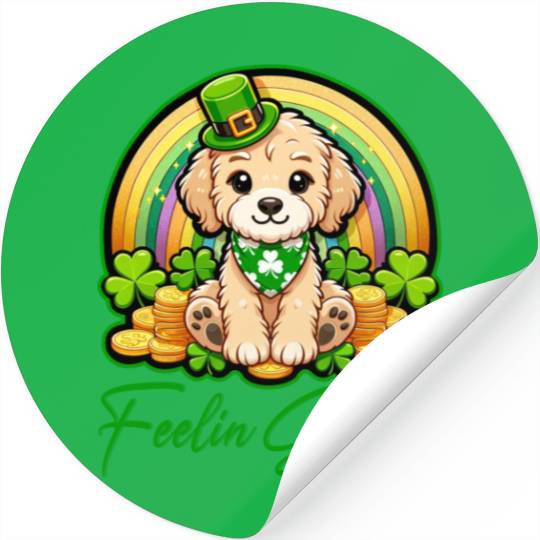 Feelin Green Puppy Rainbow Funny St Patrick's Day Stickers