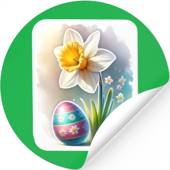 A Beautiful Daffodil With an Easter Egg Stickers