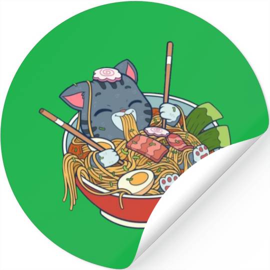 cat eating ramen Stickers