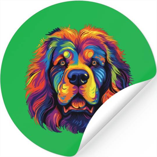 Watercolor Colorful Tibetan Mastiff Stickers