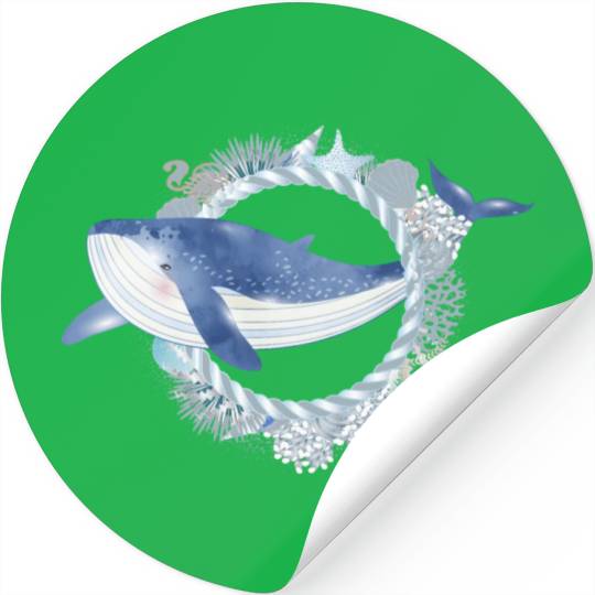 blue whale fish in coral reef in watercolor style Stickers