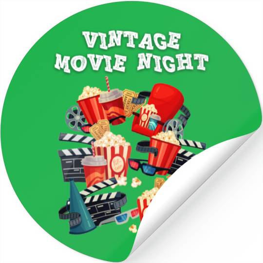 Popcorn Vintage Movie Night Stickers