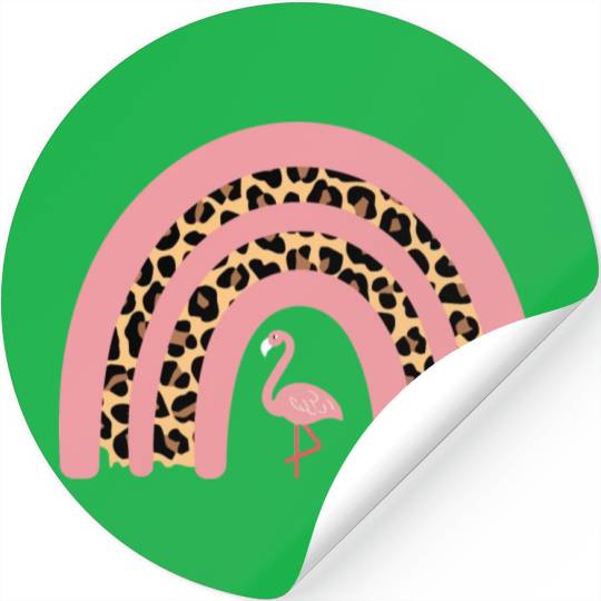 Pink Leopard Rainbow with Flamingo Stickers