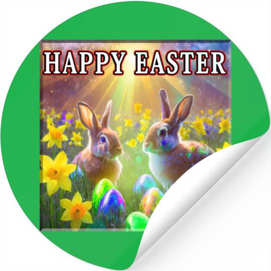 Happy Easter Rabbits - 2 Stickers