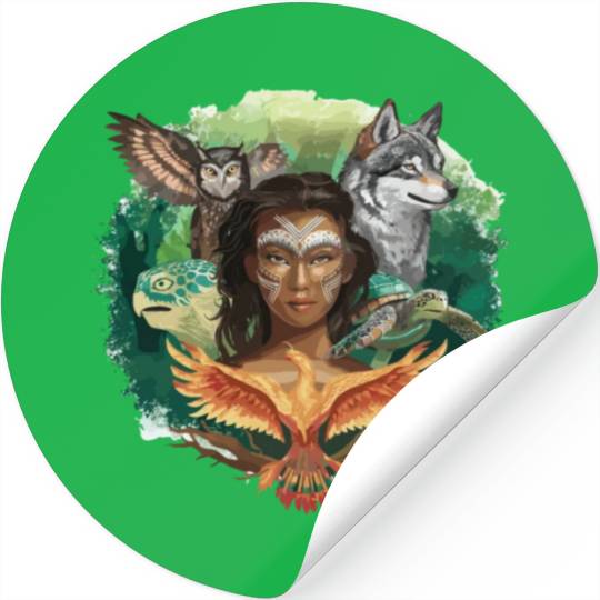 Wildlife Tribal Wolf Owl Turtle Woman for a Stickers