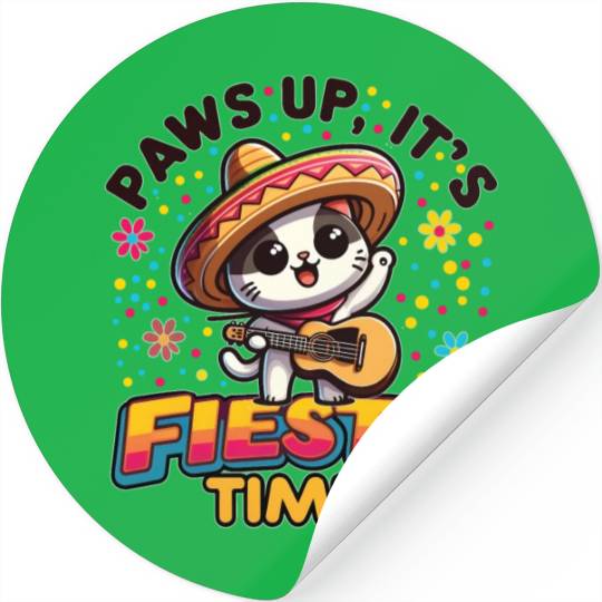Cat with Cinco De Mayo Design Stickers