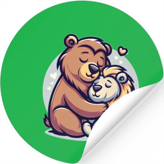 Cuddling Bear And Lion In Love Stickers