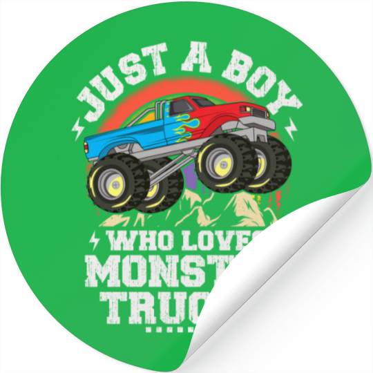 Just A Boy Who Loves Monster Trucks Toddler Kids Stickers