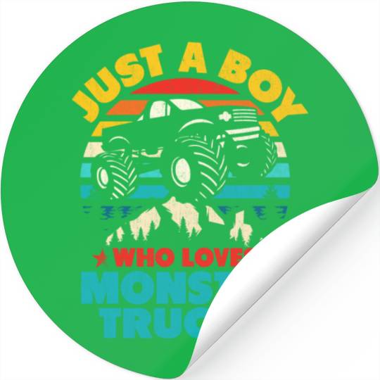Just A Boy Who Loves Monster Trucks Toddler Kids Stickers