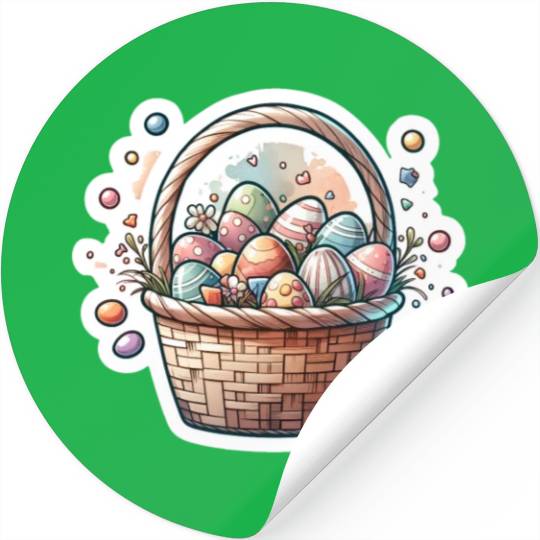 Cute Easter Egg Basket Soft Pastel Color Stickers