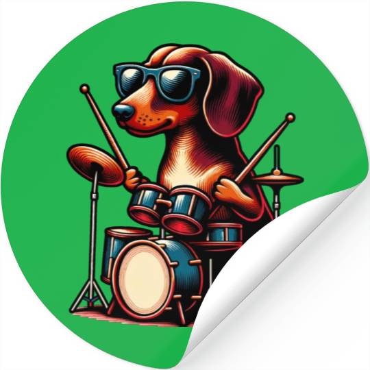 Dachshund Drummer Wiener Dog Design Stickers
