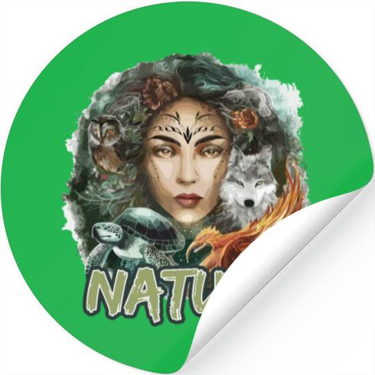 Nature-Inspired Wolf Owl Turtle Phoenix Woman Stickers