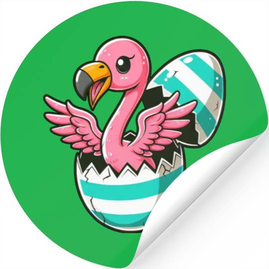 Flamingo Hatching from Easter Egg Easter Surprise Stickers