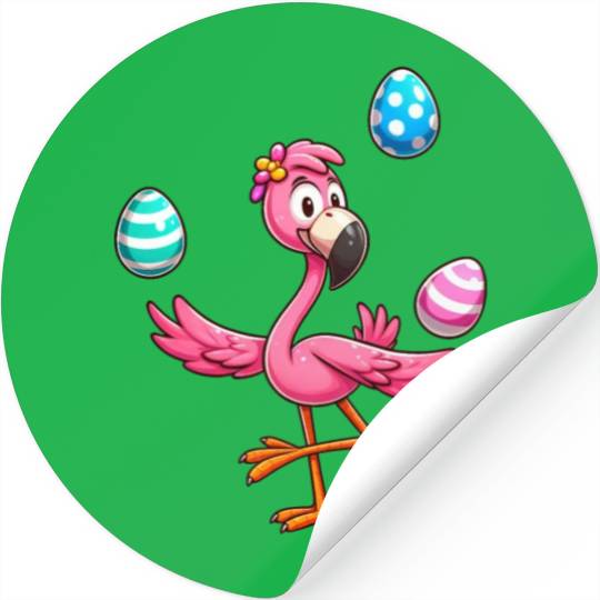 Flamingo Juggler with Easter Eggs Celebration Stickers
