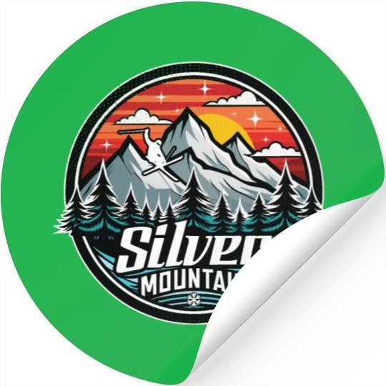 Retro Silver Mountain Ski Stickers