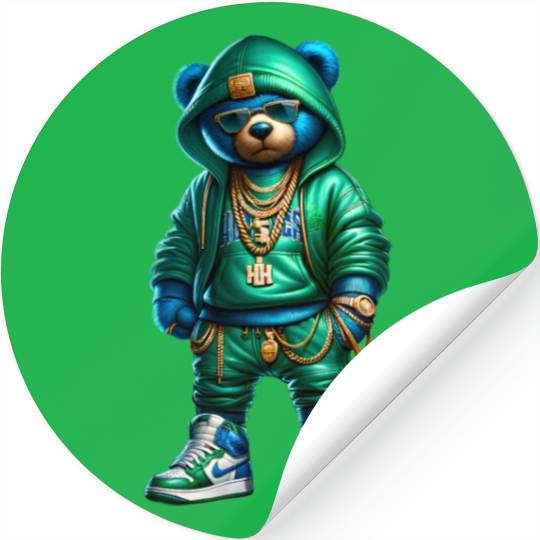 Hustle Anarchy green royal bear Stickers