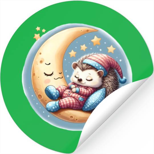 Tired Hedgehog in Pajamas: Moon Serenity Stickers