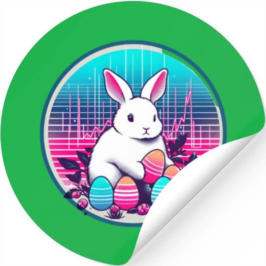 White Easter Bunny with Eggs Stickers
