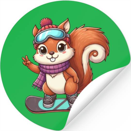 Snowboarding Squirrel Winter Adventure Stickers