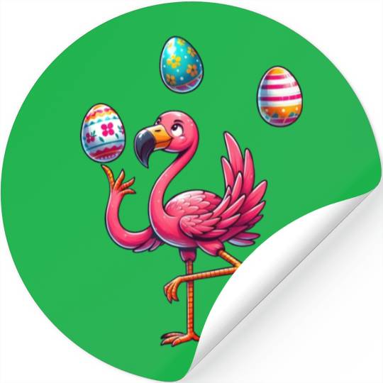 Flamingo Juggler with Colorful Easter Eggs Stickers