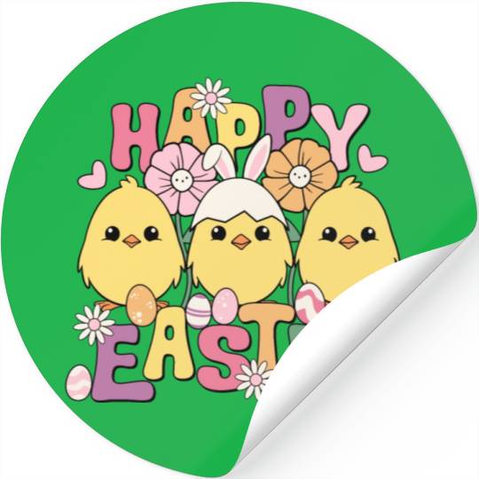 Happy Easter Easter eggs chicks Spring flowers Stickers