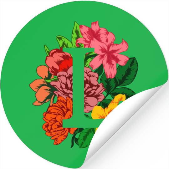 Capital letter L monogram with peony, lily flowers Stickers
