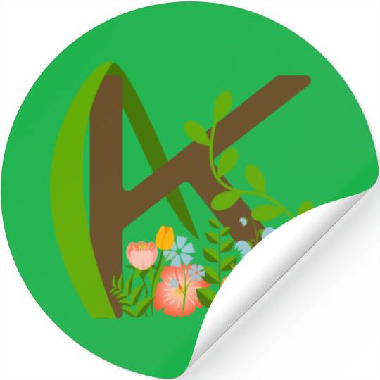 Capital letter K monogram and wildflowers Stickers