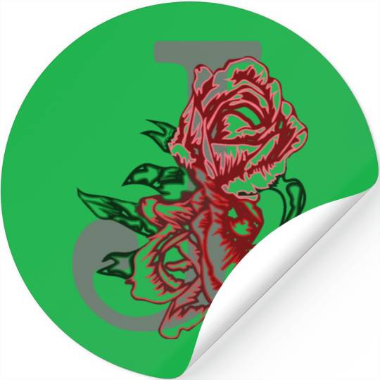 Capital letter J monogram and contour rose flowers Stickers