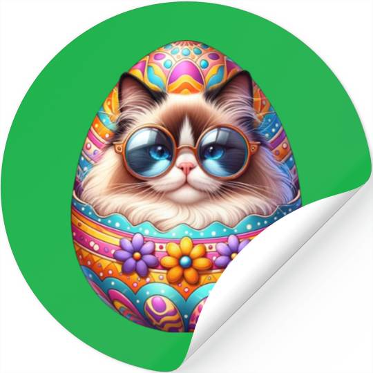 Ragdoll Cat in Easter Egg Design Stickers