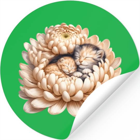 Kittens Sleeping In Flower Stickers