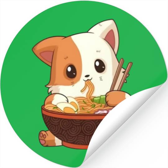 Cute anime cat eating ramen noodles Stickers