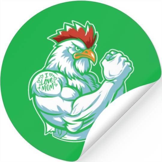Chicken Hen Biceps Tattoo I Love Mom Stickers