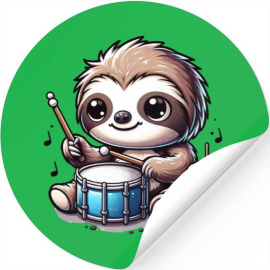 Cool Sloth Drummer Lazy Beats Design Stickers