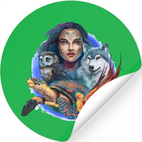 Wildlife Tribal Wolf Owl Turtle Woman for a Stickers