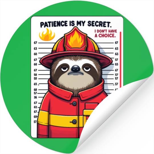 Patience in Flames: Sloth Firefighter Stickers