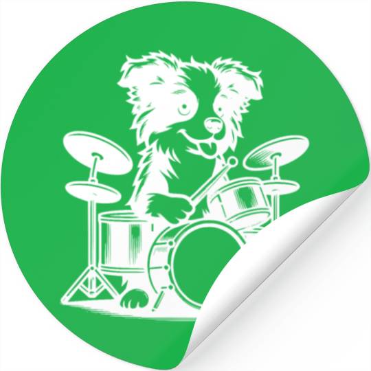Cool Border Collie Drummer Puppy Design Stickers