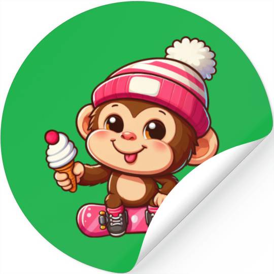 Chimpanzee Snowboarder Winter Action Stickers