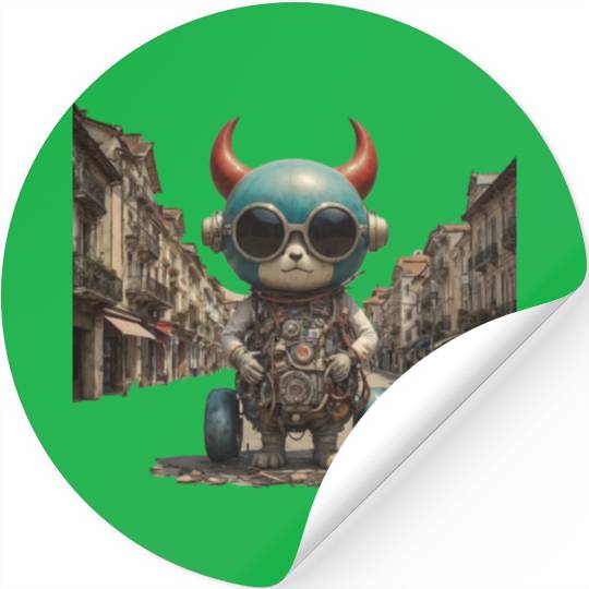 Fantasy scene of an animal in a classic town Stickers