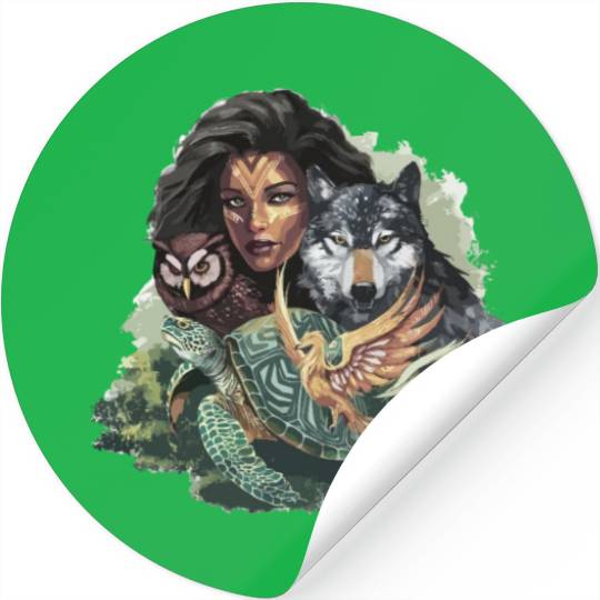 Wildlife Tribal Wolf Owl Turtle Woman for a Stickers