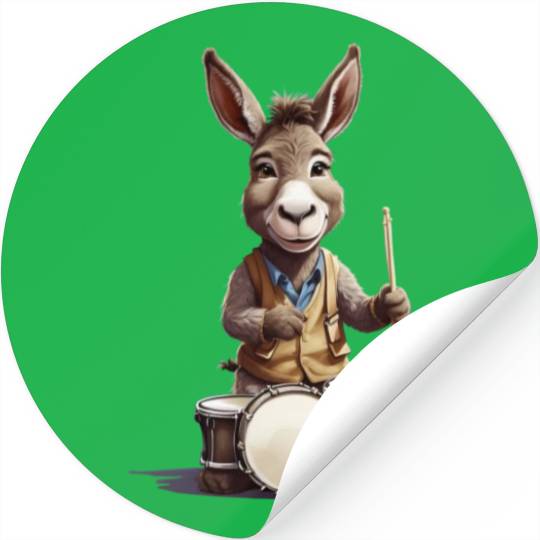 Donkey playing drums Stickers