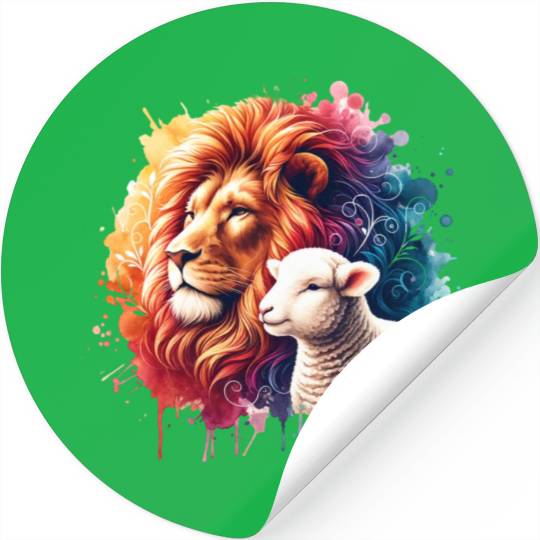 Lion and Lamb Christian Watercolor Design Stickers
