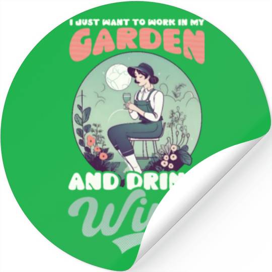 Landscaper Gardening Work In Garden Drink Wine Stickers