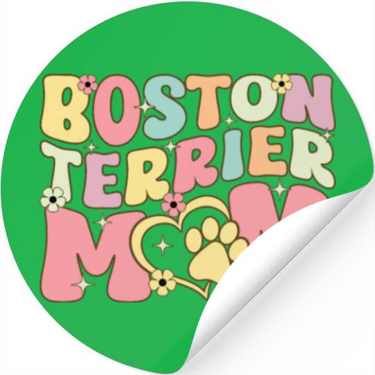 Boston Terrier Mom Groovy Female Dog Lover Stickers
