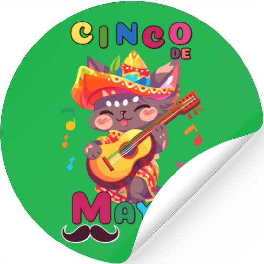 Cinco de Mayo cat with Guitar Stickers